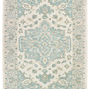 5' X 8' Turquoise and Cream Medallion Area Rug