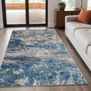 5' X 8' Blue and Gray Abstract Earth Area Rug