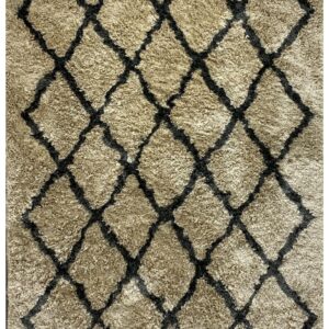 5' X 7' Cream and Black Lattice Area Rug