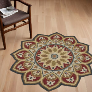 4' Round Red Decorative Petaled Edge Area Rug