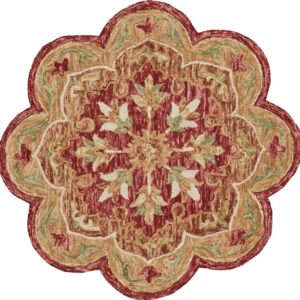 4' Round Rustic Red Scalloped Edge Area Rug