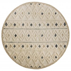 6' Round Cream and Blue Striped Diamonds Area Rug