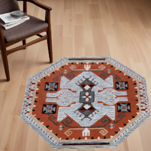 4' Round Terracotta Tribal Area Rug
