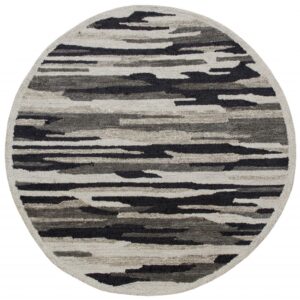 4' Round Black and Gray Camouflage Area Rug