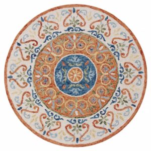 4' Round Orange Traditional Medallion Area Rug