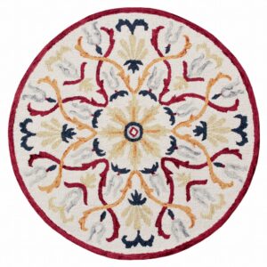 6' Red And Ivory Round Wool Hand Tufted Area Rug