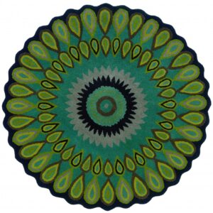 3' Round Green Peacock Feather Area Rug