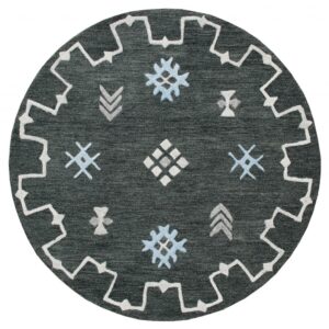 5' Charcoal Round Wool Hand Hooked Handmade Area Rug