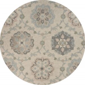 5' Blue And Ivory Round Wool Hand Tufted Area Rug