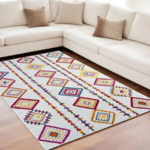 5' X 7' Red and White Diamonds Array Area Rug