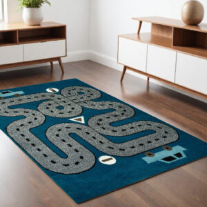 4' X 6' Navy Imaginative Racetrack Area Rug