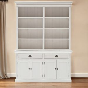 87" White Solid Wood Side Board with Hutch