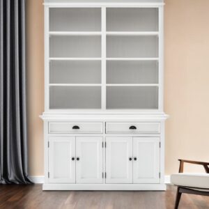 87" White Solid Wood Adjustable Four Tier Bookcase