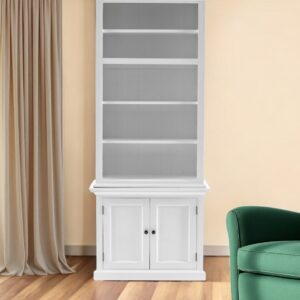 White Solid Wood Adjustable Four Tier Bookcase