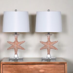 Set of Two 28" Clear Table Lamp With White Drum Shade