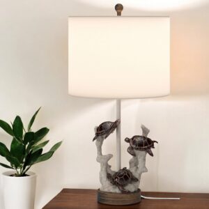 Set of Two 27" Brown Table Lamp With White Drum Shade