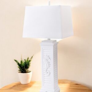 Set of Two 32" White Table Lamp With Off White Shade