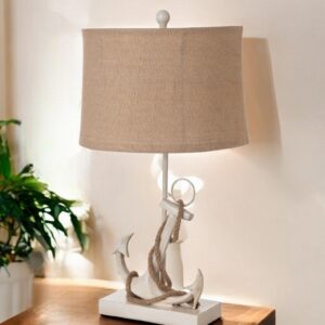 Set of Two Tan and White Anchor Table Lamps