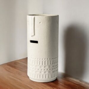 14" White Abstract Cylinder Ceramic Table Vase