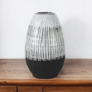 13" Black Gray And White Abstract Cylinder Ceramic Table Vase