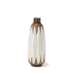 14" Brown And White Abstract Cylinder Ceramic Table Vase