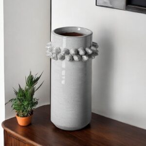 11" Gray Abstract Cylinder Ceramic Table Vase