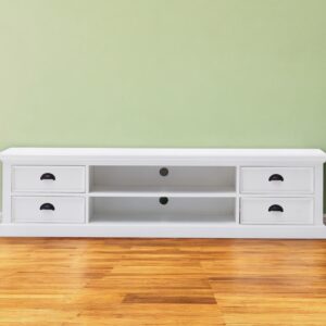 71" White Solid Wood Enclosed and Open Storage TV Stand