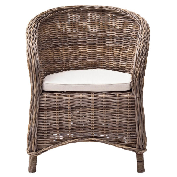 Set of Two Round Wicker Club Armchairs with Seat Cushion