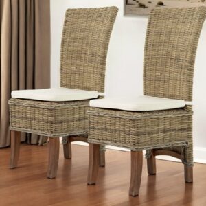 Set of Two Cream and Natural Dining Parsons Chairs