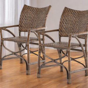 Set of Two Brown Open Back Dining Arm Chairs