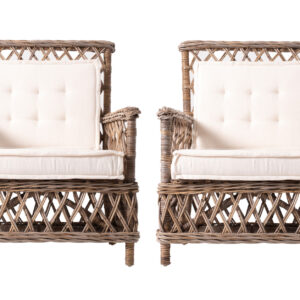 Set of Two Cream and Natural Cross Back Dining Arm Chairs