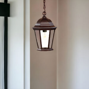 Brown Lantern Beveled Metal Dimmable Chandelier With Clear Shades
