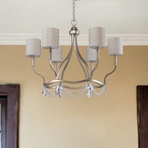 Gold Candle Style Six Light Metal Dimmable Chandelier With White Shades