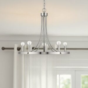 Silver Candle Style Five Light Metal Dimmable Chandelier