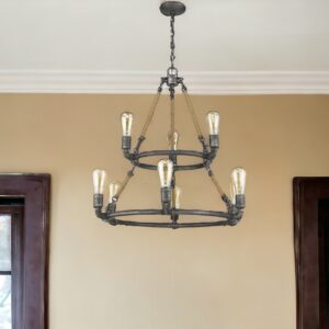 Brown and Black Nine Light Metal Dimmable Chandelier