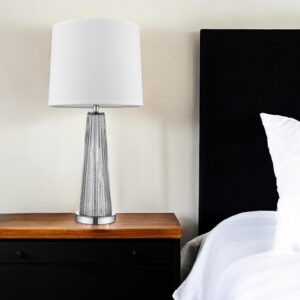 29" Silver Glass Buffet Lamp With Off White Empire Shade