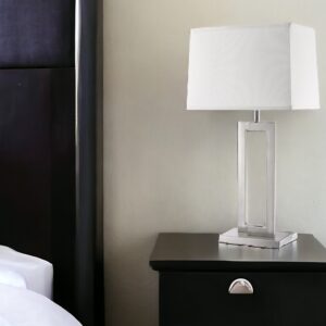 30" Silver Metal Table Lamp With White Rectangular Shade