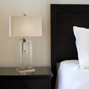 36" Nickel Iron Geometric Table Lamp With Ivory Shade