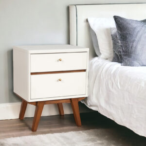26" White Two Drawer Wood Nightstand
