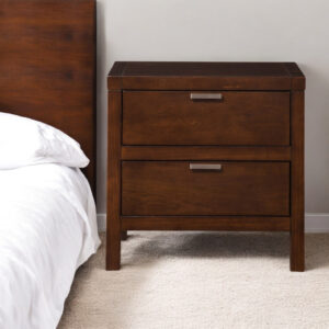 24" Brown Wood Two Drawer Nightstand