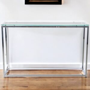47" Clear and Silver Glass Frame Console Table