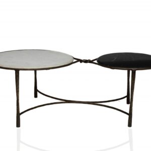 48" Black Ivory and Brass Genuine Marble and Iron Round Frame Coffee Table