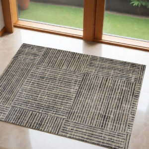 2' X 3' Modern Geo Lines in Squares Washable Floor Mat