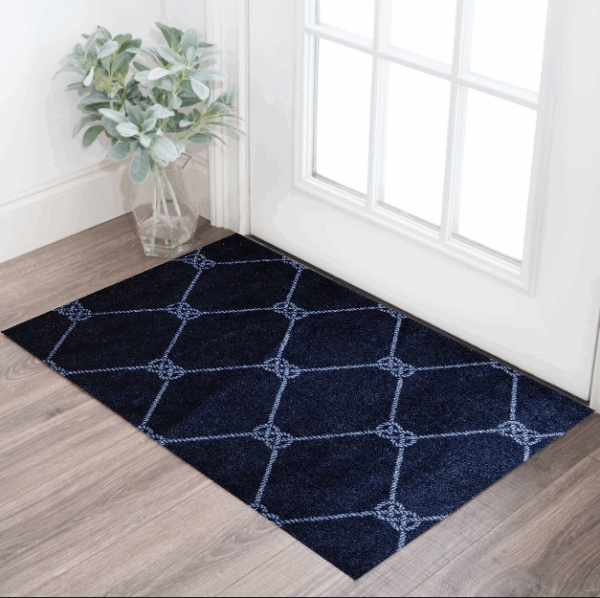 2' X 3' Navy Nautical Knots Washable Floor Mat