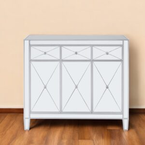 40" Silver Glass Three Drawer Sideboard with Three Doors