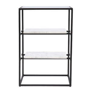 24" Black Glass and Marble Rectangular End Table With Two Shelves