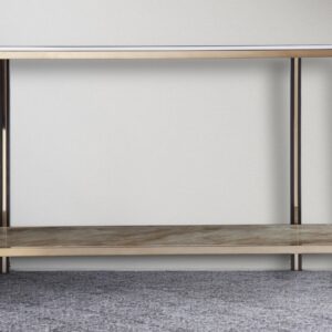 50" Smoky Black and Champagne Mirrored Glass Console Table With Shelf