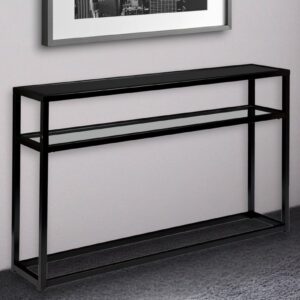 50" Black Glass Frame Console Table With Shelves