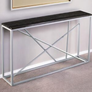 52" Black and Silver Faux Stone Frame Console Table