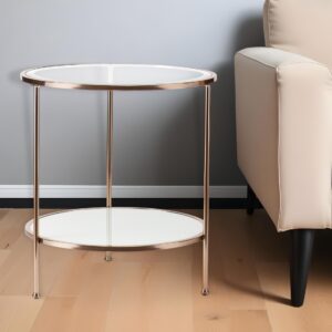 26" Gold Glass And Iron Round End Table With Shelf